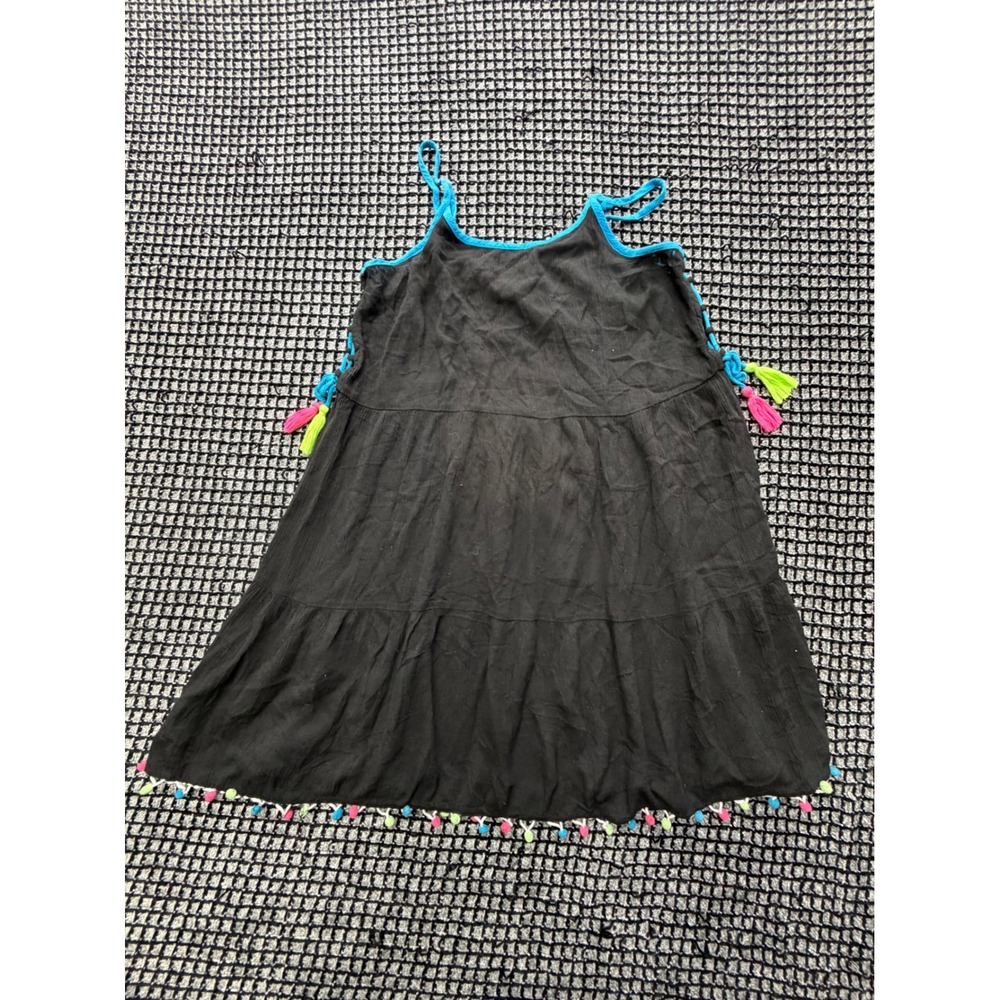 Justice Sun Dress Girls Size 10 Black Tassel Pom Pom Tiered‎ Boho